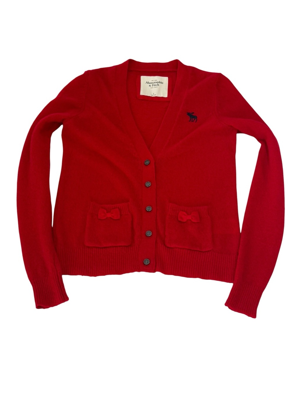 Abercrombie & Fitch Bright Red V-Neck Button Cardigan Womens Size Small Vintage